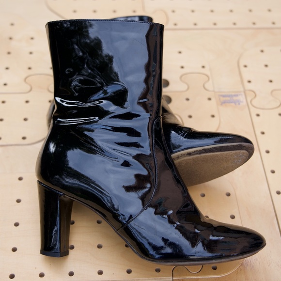 Aquatalia Rhumba Low Black Retro Patent Leather Boots Made In Italy Woman's 10 - Picture 1 of 16